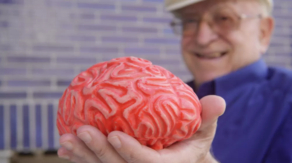 A blurred senior with a rubber brain