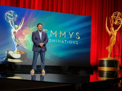 IMAGE DISTRIBUTED FOR THE TELEVISION ACADEMY - Television Academy Chair Cris Abrego welcomes viewers to the 78th Emmy Awards Nominations Announcements, streaming live on Wednesday, July 8, 2026 @ 8:30 AM from the Wolf Theatre at the Saban Media Center in Los Angeles. (Photo by Jordan Strauss/Invision for the Television Academy/AP Content Services)