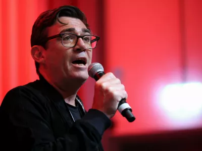 Andy Burnham, mayor of Greater Manchester speaks at a fringe meeting during the Britain's Labour Party's annual conference in Liverpool, Britain, September 28, 2025. REUTERS/Phil Noble