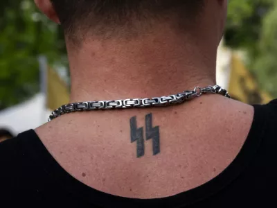 patrioti migranti fa&scaron;izem neonacisti neonacizem migracije desnica desničarji nacizem nacisti SS hitler7.07.2026 Generacija Identitete - Identitarci - pohod za domoljubje - protest proti migrantom - migranti - domoljubi Foto: Nik Erik Neubauer