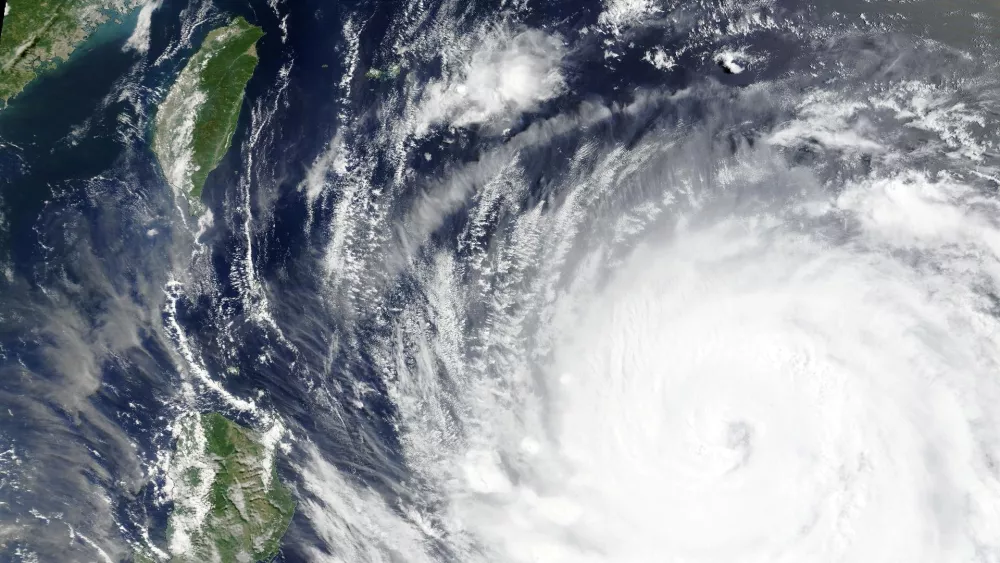 A satellite image shows Typhoon Bavi as it churns in the Pacific Ocean, July 9, 2026. NASA WORLDVIEW/Handout via REUTERS THIS IMAGE HAS BEEN SUPPLIED BY A THIRD PARTY. MANDATORY CREDIT. OVERLAY FROM SOURCE.
