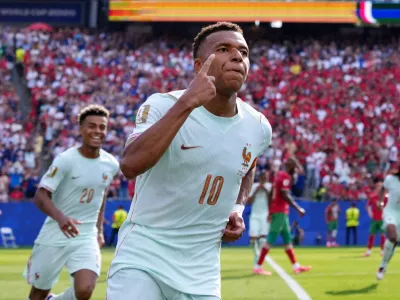 Soccer Football - FIFA World Cup 2026 - Quarter Final - France v Morocco - Boston Stadium, Foxborough, Massachusetts, U.S. - July 9, 2026 France's Kylian Mbappe celebrates scoring their first goal IMAGN IMAGES via Reuters/David Butler Ii