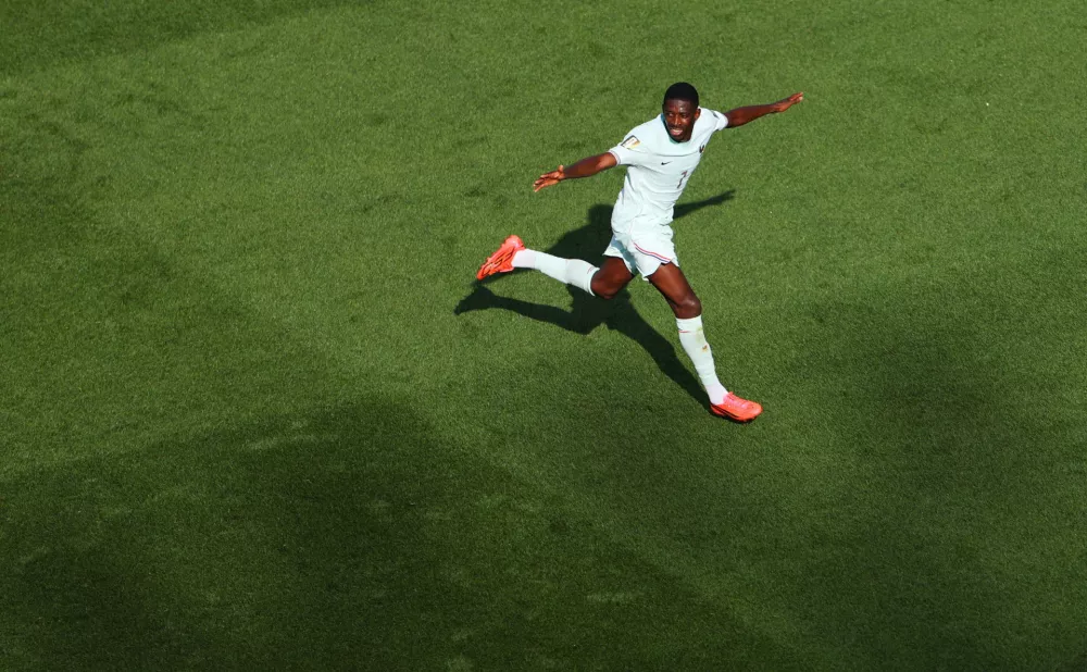 Soccer Football - FIFA World Cup 2026 - Quarter Final - France v Morocco - Boston Stadium, Foxborough, Massachusetts, U.S. - July 9, 2026 France's Ousmane Dembele celebrates scoring their second goal REUTERS/Mike Segar   TPX IMAGES OF THE DAY