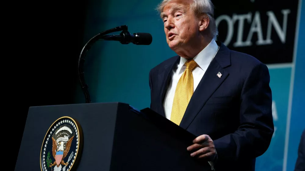 FILE PHOTO: U.S. President Donald Trump speaks during a press conference on the day of a NATO leaders' summit in Ankara, Turkey, July 8, 2026. REUTERS/Stoyan Nenov/File Photo