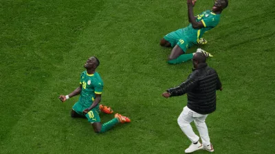 Soccer Football - CAF Africa Cup of Nations - Morocco 2025 - Final - Senegal v Morocco - Prince Moulay Abdellah Stadium, Rabat, Morocco - January 18, 2026 Senegal's Sadio Mane and Moussa Niakhate celebrate after the match REUTERS/Stringer