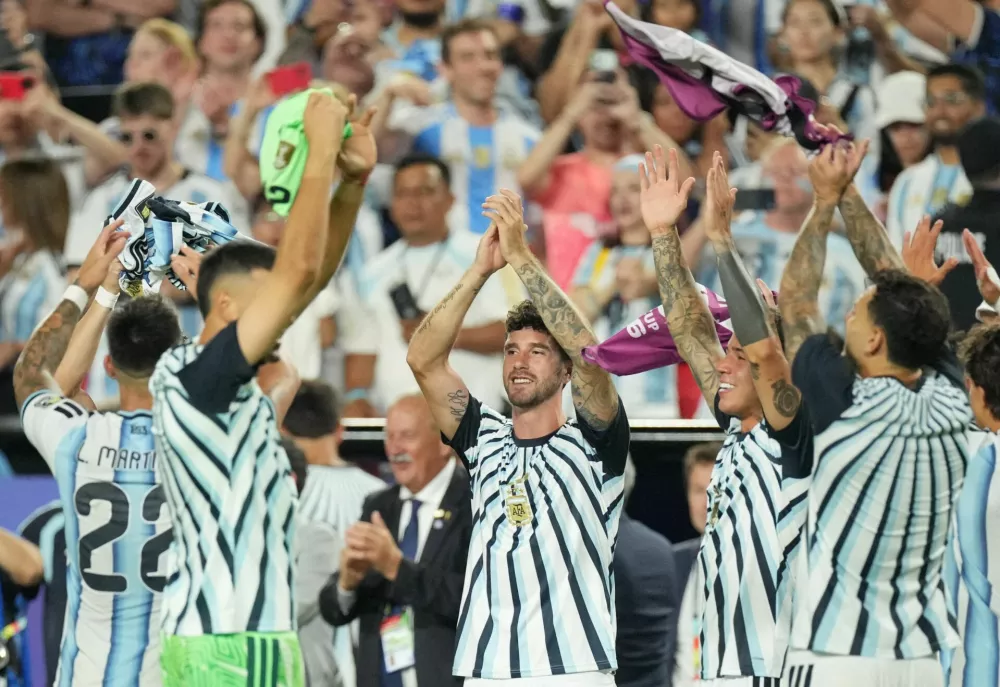 Soccer Football - FIFA World Cup 2026 - Quarter Final - Argentina v Switzerland - Kansas City Stadium, Kansas City, Missouri, U.S. - July 11, 2026 Argentina's Leonardo Balerdii celebrates after the match IMAGN IMAGES via Reuters/Denny Medley
