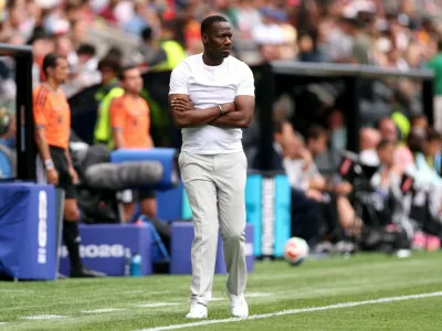 SEATTLE, WASHINGTON - JULY 01: Pape Thiaw, Head Coach of Senegal, looks on during the FIFA World Cup 2026 Round Of 32 match between Belgium and Senegal at Seattle Stadium on July 01, 2026 in Seattle, Washington. Fran Santiago,Image: 1113830768, License: Rights-managed, Restrictions:, Model Release: no 