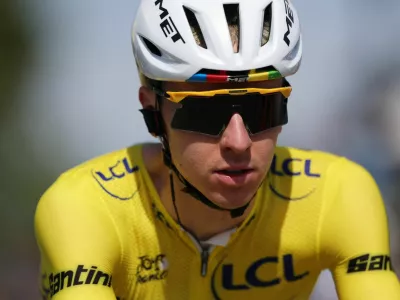 Cycling - Tour de France - Stage 8 - Perigueux to Bergerac - Perigueux, France - July 11, 2026 UAE Team Emirates XRG's Tadej Pogacar, wearing the yellow jersey, during stage 8 REUTERS/Gonzalo Fuentes