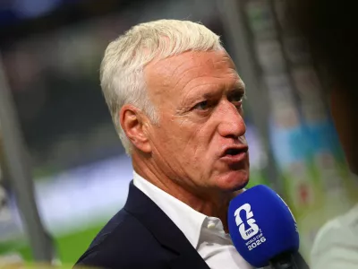 Soccer Football - FIFA World Cup 2026 - Semi Final - France v Spain - Dallas Stadium, Arlington, Texas, U.S. - July 14, 2026 France coach Didier Deschamps speaks to the media after the match. REUTERS/Hannah Mckay