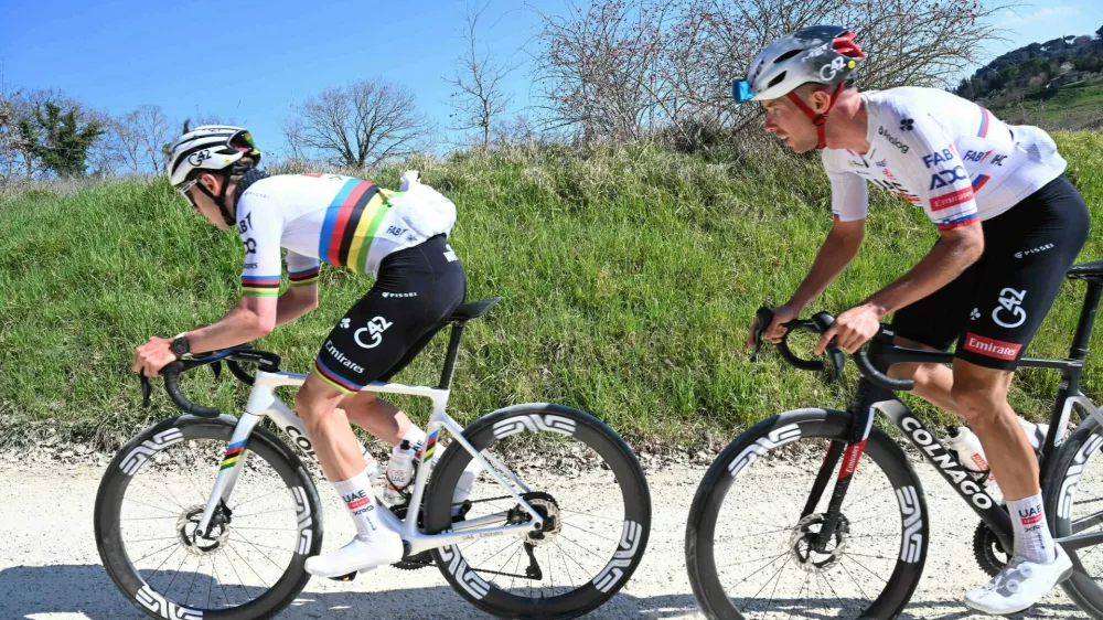 06-03-2025 Allenamento Strade Bianche 2025 2025, Uae Team Emirates - Xrg Pogacar, Tadej Novak, Domen Le Tolfe,Image: 972835698, License: Rights-managed, Restrictions: PUBLICATIONxNOTxINxITAxFRAxNED, Model Release: no 