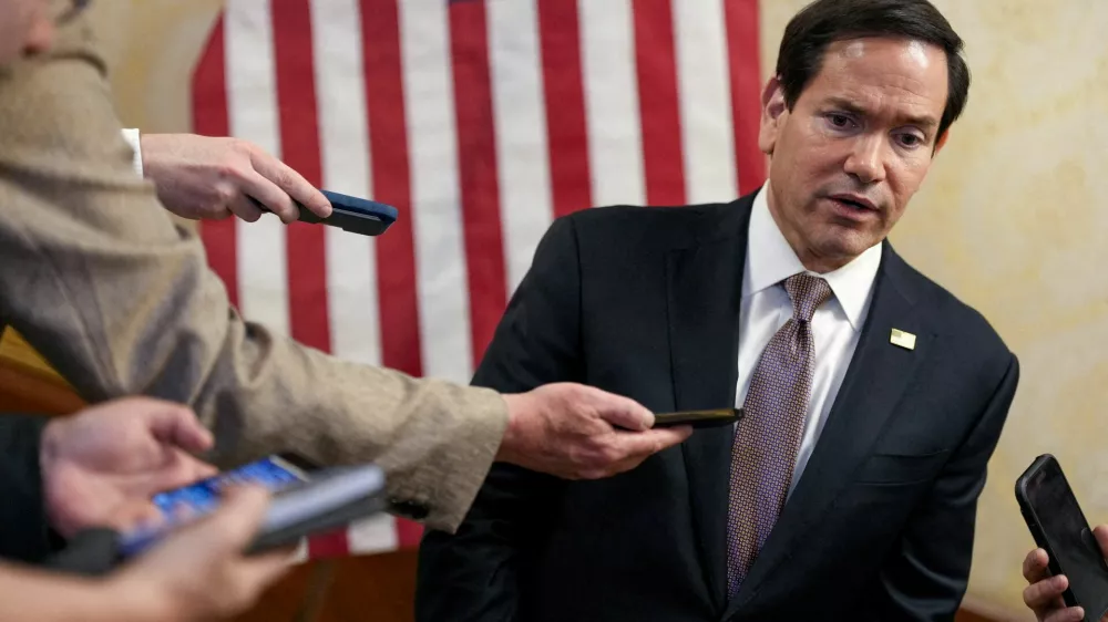 FILE PHOTO: U.S. Secretary of State Marco Rubio speaks to members of the media in Kuwait City, Kuwait, June 24, 2026. REUTERS/Eric Lee/Pool/File Photo
