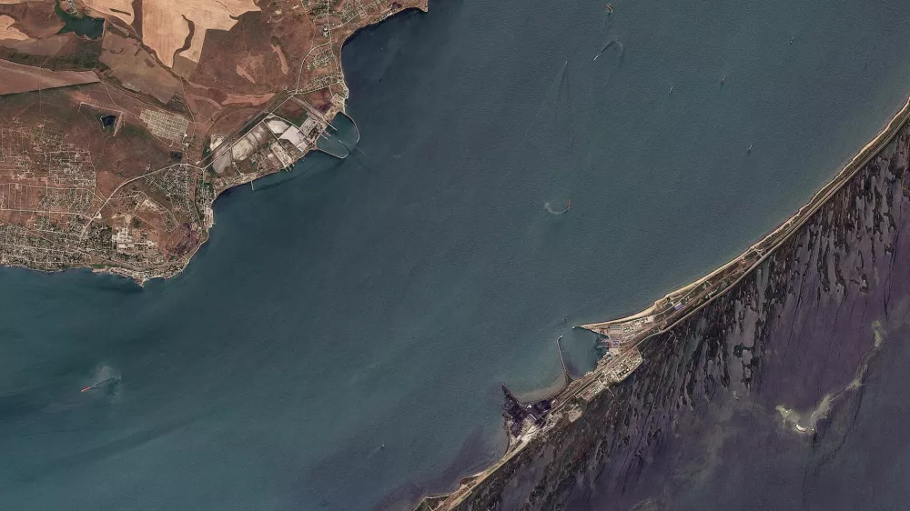 A satellite image of vessels in the Kerch Strait, July 13, 2026. 2026 Planet Labs PBC/Handout via REUTERS THIS IMAGE HAS BEEN SUPPLIED BY A THIRD PARTY. MANDATORY CREDIT.   TPX IMAGES OF THE DAY
