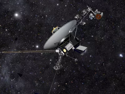 This artist rendering released by NASA shows NASA's Voyager 1 spacecraft barreling through space. The space agency announced Thursday, Sept. 12, 2013 that Voyager 1 has become the first spacecraft to enter interstellar space, or the space between stars, more than three decades after launching from Earth. (AP Photo/NASA)