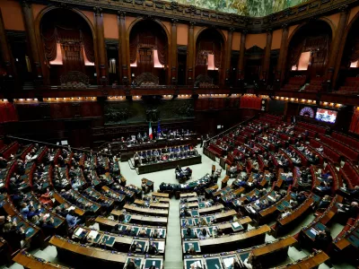 FILE PHOTO: A general view of the lower house of Parliament as Italy's Prime Minister Giorgia Meloni reports on her government's actions and is expected to speak on the latest developments in Iran, in Rome, Italy, April 9, 2026. REUTERS/Remo Casilli/File Photo