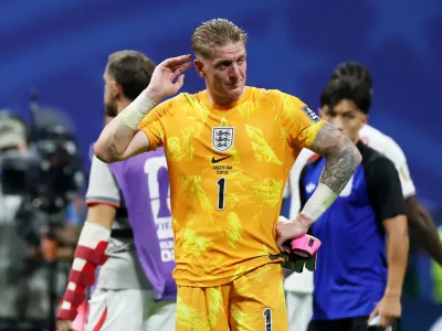 Soccer Football - FIFA World Cup 2026 - Semi Final - England v Argentina - Atlanta Stadium, Atlanta, Georgia, U.S. - July 15, 2026 England's Jordan Pickford looks dejected after the match as England are eliminated from the World Cup REUTERS/Paul Childs