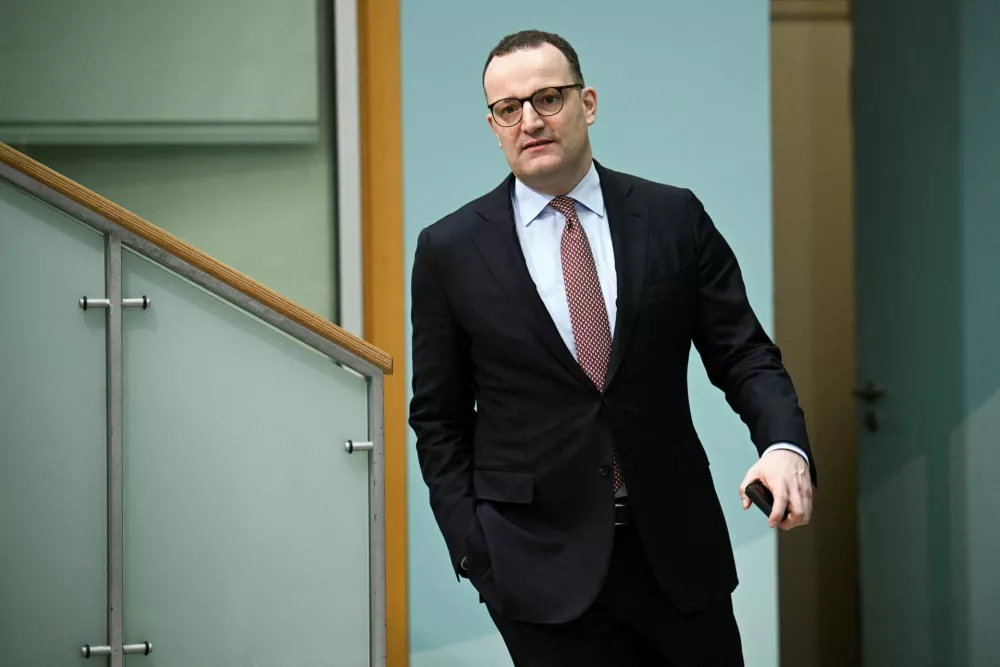 FILE PHOTO: Jens Spahn, the CDU/CSU parliamentary group leader walks ahead of the press conference after the Baden-Wuerttemberg state election, in Berlin, Germany, March 9, 2026. REUTERS/Annegret Hilse/File Photo