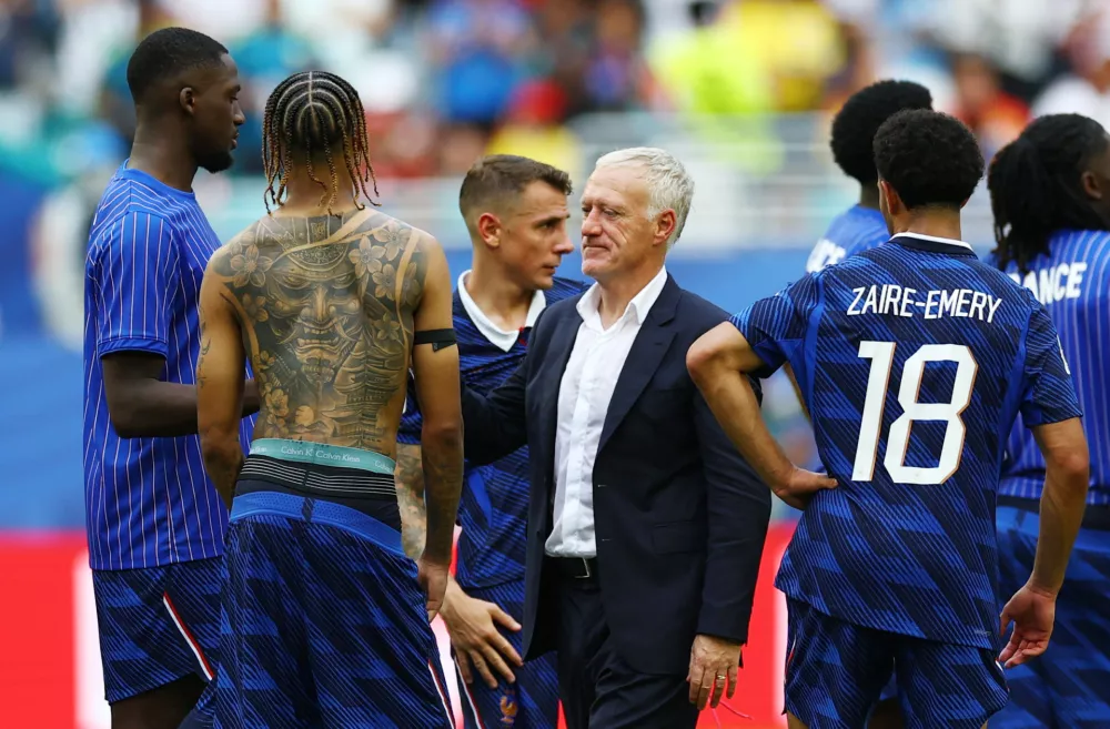 Soccer Football - FIFA World Cup 2026 - Bronze Final - France v England - Miami Stadium, Miami Gardens, Florida, U.S. - July 18, 2026 France coach Didier Deschamp looks dejected after the match as France finish fourth place in the World Cup REUTERS/Carlos Barria