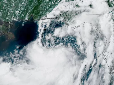 A satellite view of Tropical Storm Bertha forming over the eastern Gulf of Mexico near Florida, U.S., July 20, 2026. CSU/CIRA & NOAA/Handout via REUTERS  THIS IMAGE HAS BEEN SUPPLIED BY A THIRD PARTY. OVERLAY AND WATERMARK FROM SOURCE. MANDATORY CREDIT.