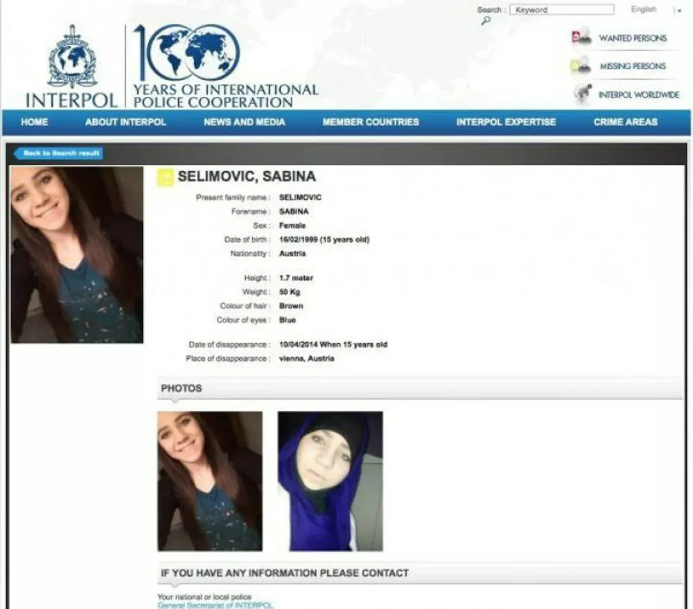 November 26, 2015Sanbina Selimovic (16) the Austrian teenager who joined Isis File,Image: 267688749, License: Rights-managed, Restrictions: UK AND EASTERN EUROPE ONLY, Model Release: no 