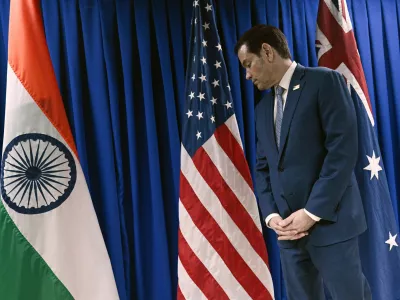 U.S. Secretary of State Marco Rubio waits to greet his counterpart from Japan, India and Australia, on the sidelines of the Association of Southeast Asian Nations (ASEAN) Foreign Ministers' Meeting in Pasay city, Metro Manila, Philippines Wednesday, July 22, 2026. (Brendan Smialowski/Pool Photo via AP)