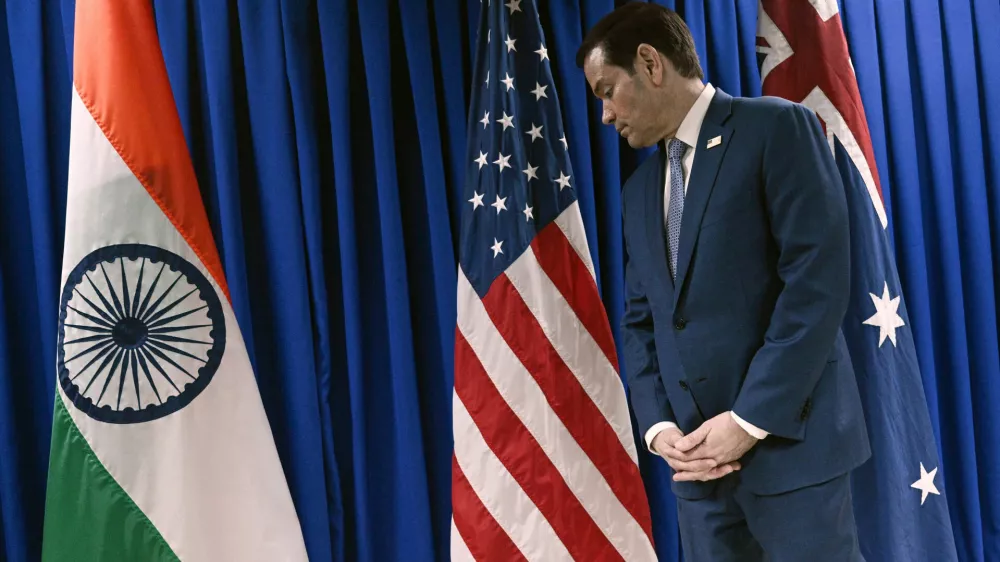 U.S. Secretary of State Marco Rubio waits to greet his counterpart from Japan, India and Australia, on the sidelines of the Association of Southeast Asian Nations (ASEAN) Foreign Ministers' Meeting in Pasay city, Metro Manila, Philippines Wednesday, July 22, 2026. (Brendan Smialowski/Pool Photo via AP)