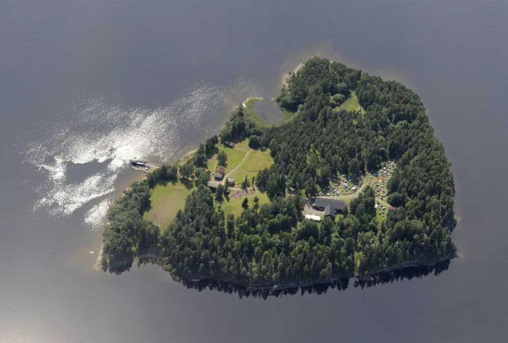 This Thursday, July 21, 2011 aerial view shows Utoya Island, Norway. On Friday, July 22, 2011, a man dressed as a police officer opened fire at the island youth camp connected to the ruling party. (AP Photo/Mapaid, Lasse Tur)