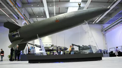 FILE PHOTO: An Army Tactical Missile System (ATACMS) is displayed during the inauguration of a new artillery plant of ammunition maker Rheinmetall, in Unterluess, Germany August 27, 2025. REUTERS/Annegret Hilse/File Photo