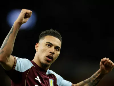 FILE PHOTO: Soccer Football - Premier League - Aston Villa v Liverpool - Villa Park, Birmingham, Britain - May 15, 2026 Aston Villa's Morgan Rogers celebrates after the match REUTERS/Chris Radburn EDITORIAL USE ONLY. NO USE WITH UNAUTHORIZED AUDIO, VIDEO, DATA, FIXTURE LISTS, CLUB/LEAGUE LOGOS OR 'LIVE' SERVICES. ONLINE IN-MATCH USE LIMITED TO 120 IMAGES, NO VIDEO EMULATION. NO USE IN BETTING, GAMES OR SINGLE CLUB/LEAGUE/PLAYER PUBLICATIONS. PLEASE CONTACT YOUR ACCOUNT REPRESENTATIVE FOR FURTHER DETAILS../File Photo