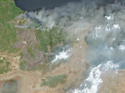 A satellite image shows smoke from wildfires in northeast Algeria, July 21, 2026. European Union/Copernicus Sentinel-2/Handout via REUTERS  THIS IMAGE HAS BEEN SUPPLIED BY A THIRD PARTY MANDATORY CREDIT