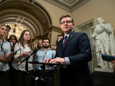 Speaker of the House of Representatives Mike Johnson (R-LA) speaks to the press following a House vote on the National Defense Authorization Act (NDAA) for the Fiscal Year 2027 on Capitol Hill in Washington, D.C., U.S., July 22, 2026. REUTERS/Annabelle Gordon
