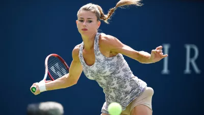 15 August 2021, Canada, Montreal: Italian tennis player Camila Giorgi in action against Czech Karolina Pliskova during their Women's singles final tennis match of the 2021 National Bank Open tennis tournament. Photo: David Kirouac/CSM via ZUMA Wire/dpa