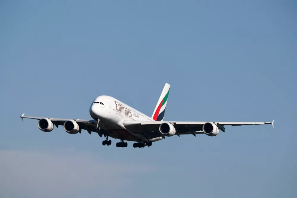 An Emirates plane with German tourists evacuated from the Middle East arrives from Dubai, at the airport in Frankfurt, Germany, March 3, 2026. REUTERS/Kai Pfaffenbach