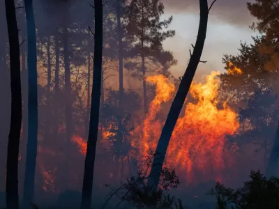 Wildfires advance near Le Proge region, western France, Thursday, July 23, 2026. (AP Photo/Caroline Blumberg)