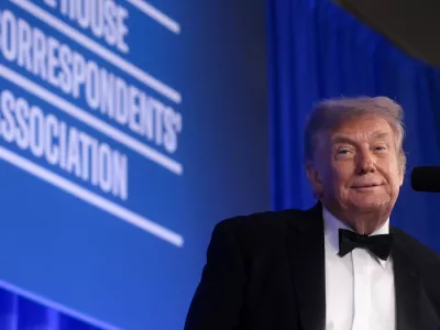 U.S. President Donald Trump delivers remarks at the White House Correspondents' Association (WHCA) Dinner, which was rescheduled from April after it was interrupted when a man tried to force his way through security and fired a shotgun, at the Waldorf Astoria hotel in Washington, D.C., U.S., July 24, 2026. REUTERS/Jonathan Ernst