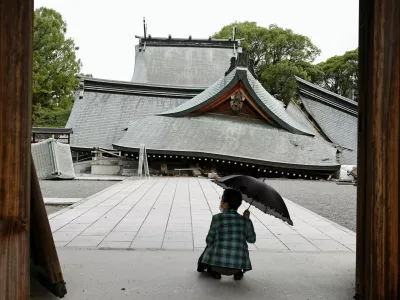 The collapsed worship hall of Yatshushiro Shrine after an earthquake with a magnitude of 7.1 struck Japan's southern Kumamoto prefecture, in Yatsushiro City, Kumamoto Prefecture, Japan, July 29, 2026. Kyodo/via REUTERS ATTENTION EDITORS - THIS IMAGE HAS BEEN SUPPLIED BY A THIRD PARTY. MANDATORY CREDIT. JAPAN OUT. NO COMMERCIAL OR EDITORIAL SALES IN JAPAN.   TPX IMAGES OF THE DAY
