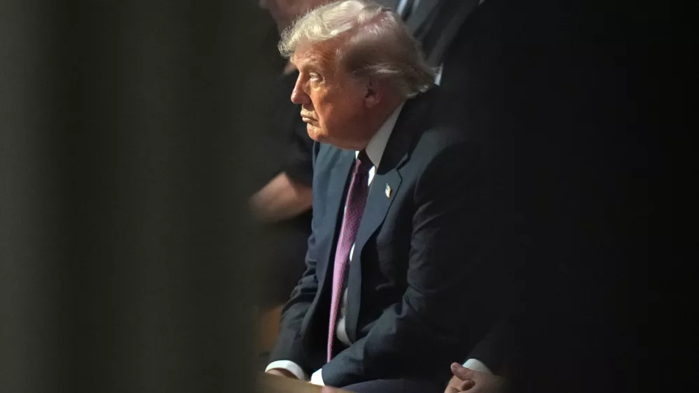 President Donald Trump attends the funeral of Sen. Lindsey Graham, R-S.C., at the Washington National Cathedral, Tuesday, July 28, 2026, in Washington. (AP Photo/Alex Brandon)