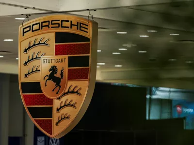 FILE PHOTO: A Porsche logo is displayed during the New York International Auto Show in New York City, U.S., April 1, 2026. REUTERS/Jeenah Moon/File Photo