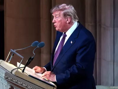 President Donald Trump speaks during the funeral of Sen. Lindsey Graham, R-S.C., Tuesday July 28, 2026, at the Washington National Cathedral in Washington. (AP Photo/Jacquelyn Martin)