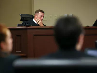 Judge Nicholas Primm reacts during the sentencing for Colt Gray, right, the 16-year-old Apalachee High School shooting suspect, at Barrow County Superior Court, Monday, July 27, 2026, in Winder, Ga. (Jason Getz/Atlanta Journal-Constitution via AP) 