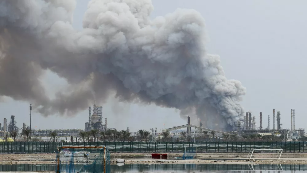 Smoke rises following a strike on the Bapco Oil Refinery, amid the U.S.-Israeli conflict with Iran, on Sitra Island Bahrain, March 9, 2026. REUTERS/Stringer