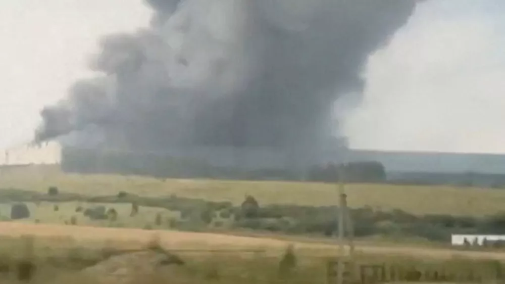 Smoke rises from a warehouse of Russian online retailer Wildberries that the Russian officials say is following a Ukrainian drone attack, in Mastinovka, Penza Region, Russia, July 30, 2026, in this screengrab taken from a social media video. SOCIAL MEDIA/via REUTERS THIS IMAGE HAS BEEN SUPPLIED BY A THIRD PARTY. NO RESALES. NO ARCHIVES. VERIFICATION: - Facilities, poles, road signage and terrain matched archive and satellite imagery - Date verified by Russian officials who said a warehouse of Russian retailer Wildberries caught fire in - Penza after a Ukrainian drone attack and statement from Wildberries confirming the attack - NASA FIRMS detected thermal activities in the location in the early hours of July 30 - No older version of the video found online before July 30