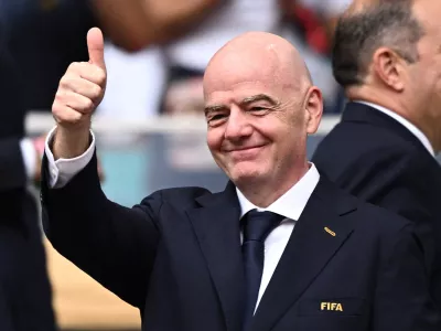 Soccer Football - FIFA World Cup 2026 - Quarter Final - Norway v England - Miami Stadium, Miami Gardens, Florida, U.S. - July 11, 2026 FIFA President Gianni Infantino in the stands before the match REUTERS/Dylan Martinez REFILE - CORRECTING ID