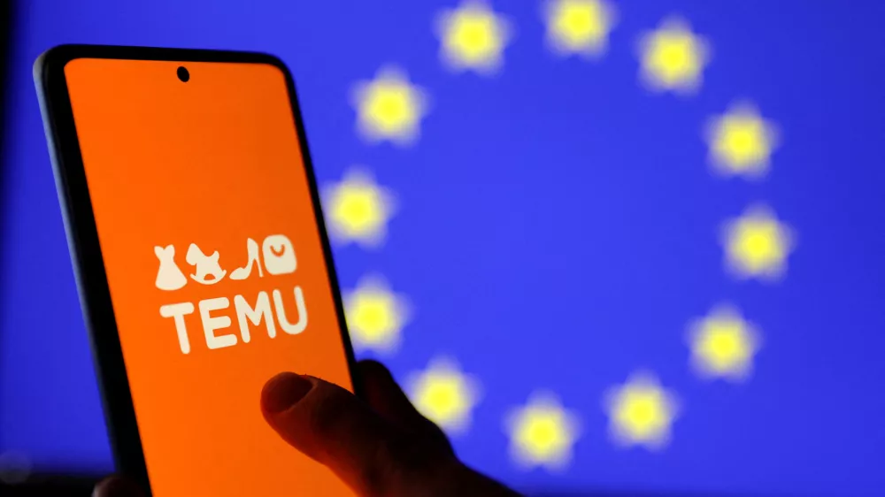 FILE PHOTO: The Temu logo and the European Union flag are seen in this illustration taken November 4, 2024. REUTERS/Dado Ruvic/Illustration/File Photo