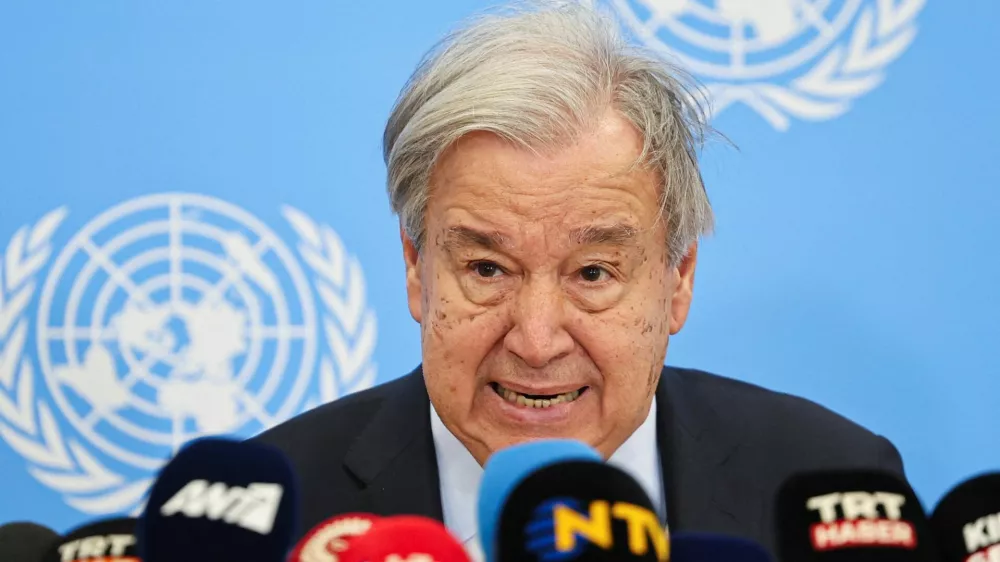 United Nations Secretary-General Antonio Guterres attends a press conference following a meeting with Cyprus President and Greek Cypriot leader Nikos Christodoulides and Turkish Cypriot leader Tufan Erhurman at a U.N. compound in the Nicosia airport area, inside the United Nations-controlled buffer zone in the divided capital of Nicosia, Cyprus, July&nbsp;29, 2026. REUTERS/Yiannis Kourtoglou