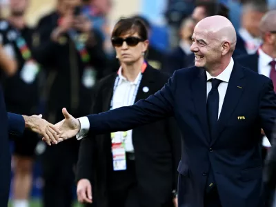 Soccer Football - FIFA World Cup 2026 - Final - Spain v Argentina - New York/New Jersey Stadium, East Rutherford, New Jersey, U.S. - July 19, 2026 FIFA President Gianni Infantino during the trophy presentation after the match REUTERS/Dylan Martinez