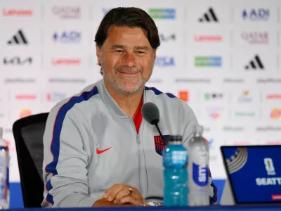 FILE PHOTO: Soccer Football - FIFA World Cup 2026 - United States Press Conference - Seattle Stadium, Seattle, Washington, U.S. - July 5, 2026 U.S. coach Mauricio Pochettino during the press conference IMAGN IMAGES via Reuters/Steven Bisig/File Photo