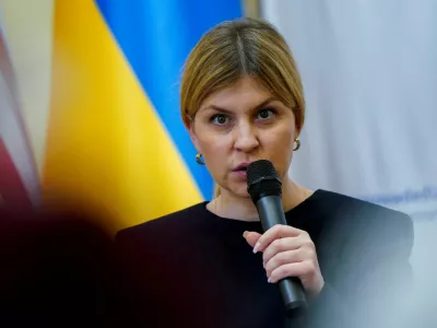 Ukraine's Ambassador to the U.S., Olha Stefanishyna, holds a briefing on the fourth anniversary of Russia's full-scale invasion of Ukraine at the Ukrainian embassy in Washington, D.C., U.S., February 24, 2026. REUTERS/Elizabeth Frantz