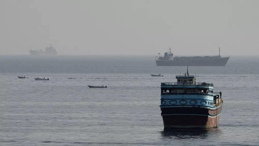 FILE PHOTO: Vessels in the Strait of Hormuz, as seen from Musandam, Oman, August 3, 2026. REUTERS/Stringer/File Photo