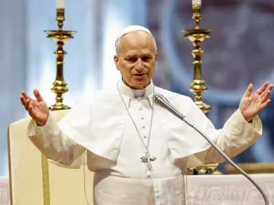 Pope Leo speaks during a weekly general audience in St. Peter's Basilica at the Vatican, August 5, 2026. REUTERS/Remo Casilli