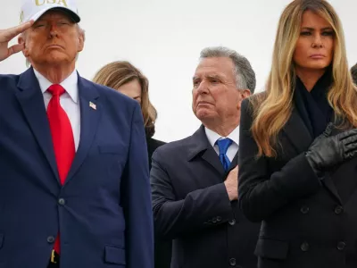 U.S. Special Envoy Steve&nbsp;Witkoff stands behind President Donald Trump and first lady Melania Trump during a dignified transfer of the remains of six U.S. Army service members of the 103rd Sustainment Command, who were killed in Kuwait, Major Jeffrey O'Brien, Capitain Cody Khork, Chief Warrant Officer 3 Robert Marzan, Sergeant 1st Class Nicole Amor, Sergeant 1st Class Noah Tietjens and Sergeant Declan Coady, amid the U.S.-Israeli conflict with Iran, at Dover Air Force Base in Dover, Delaware, U.S., March 7, 2026. REUTERS/Nathan Howard